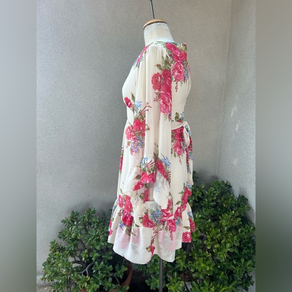 Betsey Johnson short dress Bambi boho pink roses polyester chiffon size 2 - Picture 4 of 10